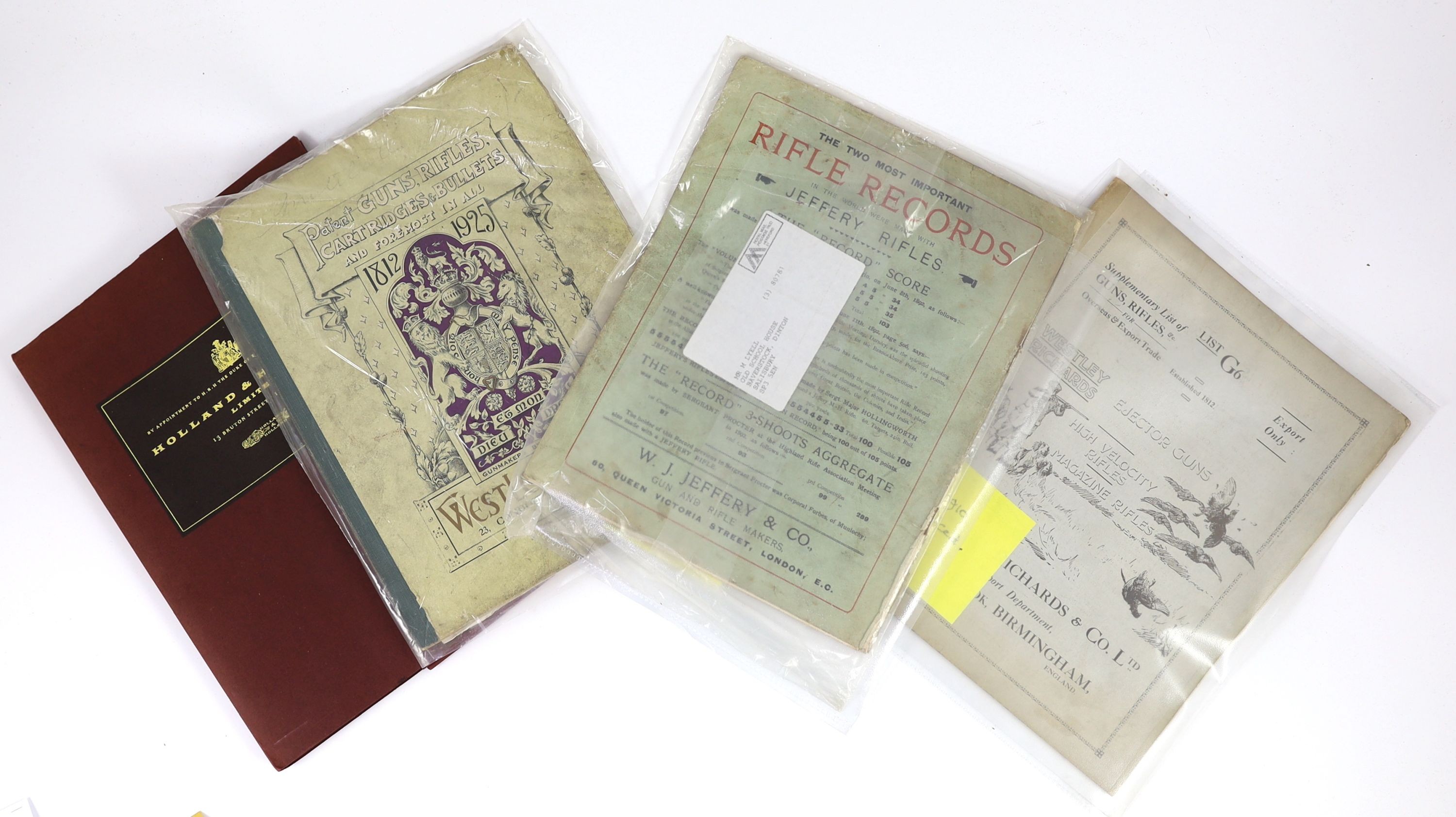 [Trade Catalogues]. Westley Richards List G6 Supplementary List of Guns, Rifles, &c for Overseas & Export Trade. Birmingham, n.d. [c. 1910]. Original printed wrappers, rubbed, contents generally clean. Catalogue Patent G